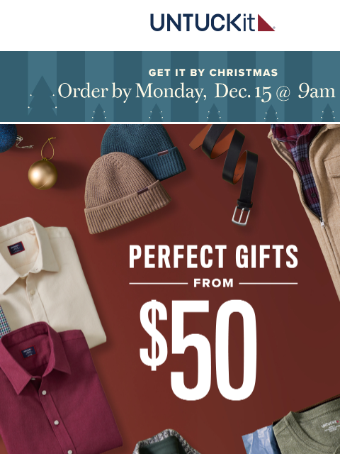 untuckit newsletter: 🎁 Presents He’ll Love—Up to 40% Off