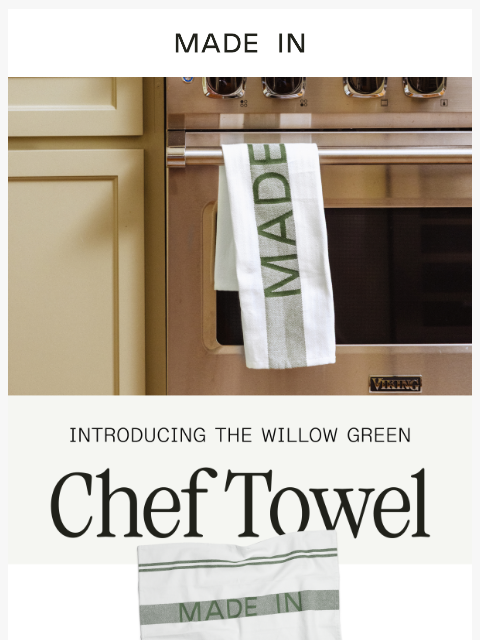 madeincookware newsletter: Chef Towel NEW in Willow Green