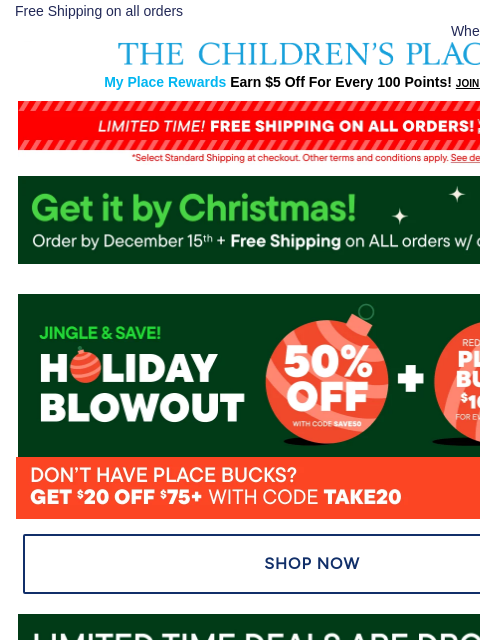 childrensplace newsletter: HAPPENING NOW: Up to 70% Off OUTERWEAR + FREE Ship...
