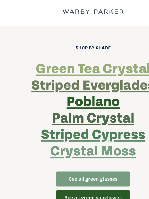 warbyparker newsletter: Evergreen frames