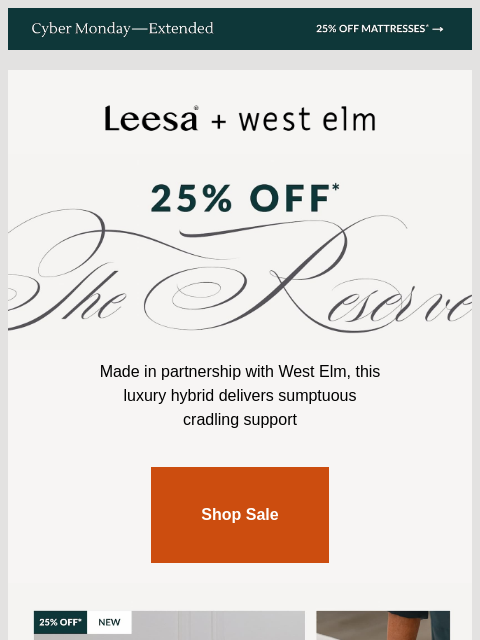 leesasleep newsletter: Luxury for less, get 25% off the Reserve Hybrid