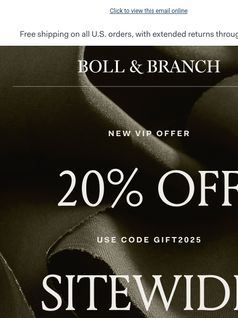 bollandbranch newsletter: Order NOW for 20% off + FREE ground delivery 