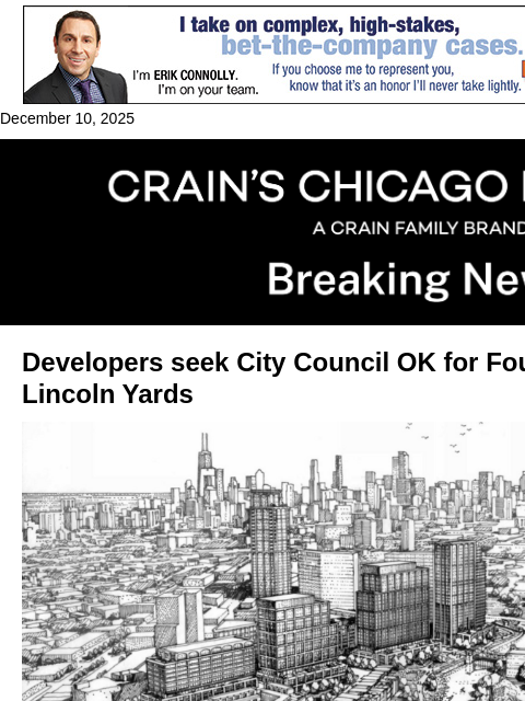 crainalerts newsletter: Foundry Park developers seek city OK at former Lin...