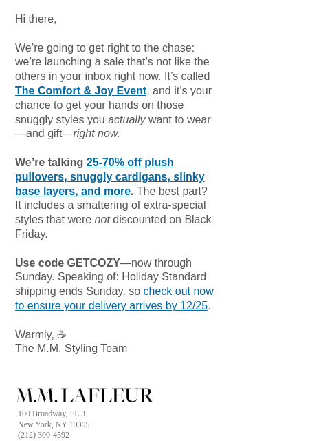 mmlafleur newsletter: Up to 70% Off: The Comfort & Joy Event