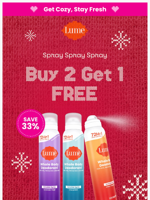 lumedeodorant newsletter: 🎄 B2G1 Spray Deo! 💝💨