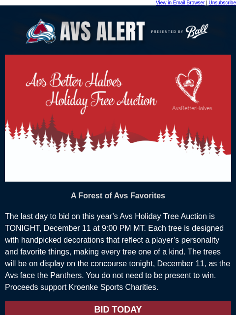 thecoloradoavalanche newsletter: 🏔️ Avs Holiday Tree Auction Ends Tonight