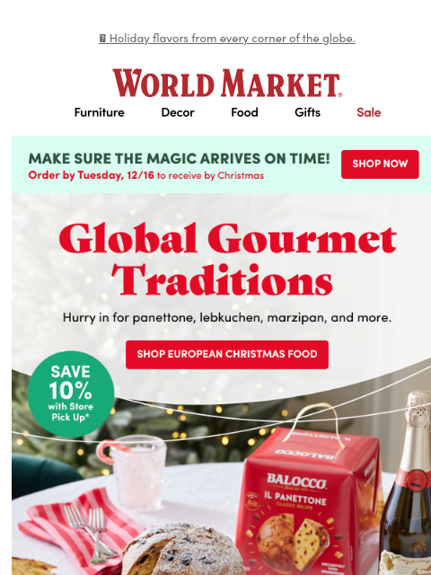 emailworldmarket newsletter: Classic Christmas cravings? We got you. ✨ 🍰 🥂✨