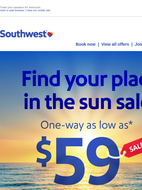 southwest newsletter: $59 sale—FINAL DAY!