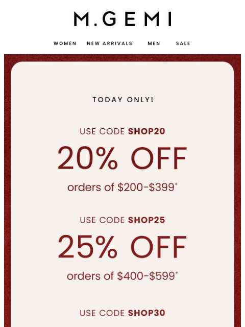 mgemi newsletter: Today Only! Up To 30% Off