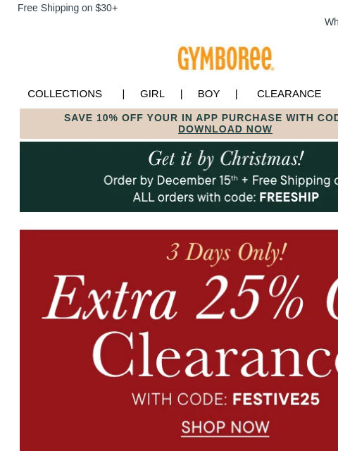 gymboree newsletter: 3 Days Only! 📣 EXTRA 25% Off Clearance 📣