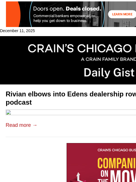 crainalerts newsletter: Rivian elbows into Edens dealership row: Crain's D...