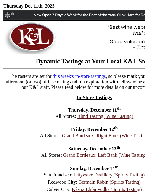 klwines newsletter: K&L Tastings: Two Grand Bordeaux Tastings & More
