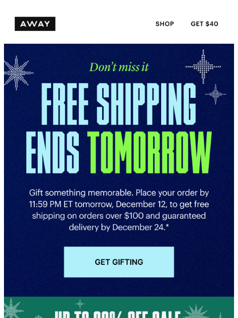 awaytravel newsletter: Free ground shipping ends tomorrow