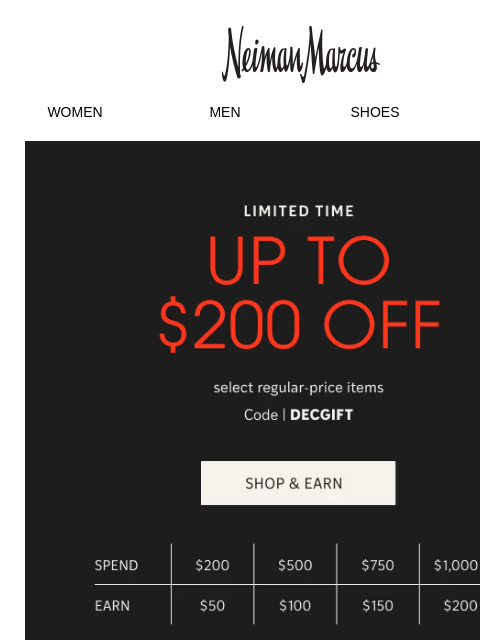 neimanmarcus newsletter: Up to $200 off + 4x InCircle points