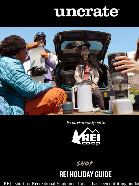 REI - short for Recreational Equipment Inc. — has been outfitting outdoor enthusiasts for over 85 years. Uncrate REI Holiday Guide In Partnership with REI REI - short for Recreational Equipment Inc. —