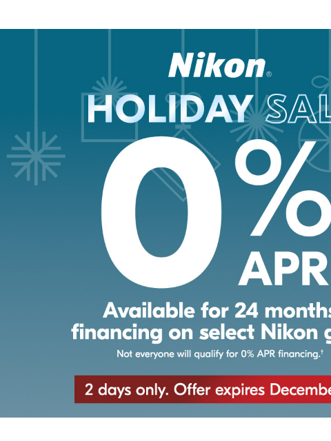 Offer Ends Soon View as web page Nikon Holiday Sale | 0% APR Available for 24 months financing on select Nikon gear Z6III Body Only Z6III 24-70mm Kit Z6III Body Only lens sold separately Z6III 24-70mm