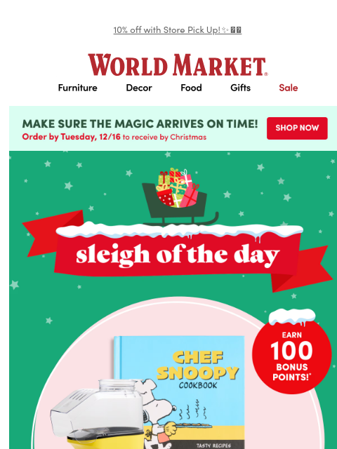 emailworldmarket newsletter: 🎄 CHRISTMAS CLASSIC: Open for SLEIGH OF THE DAY