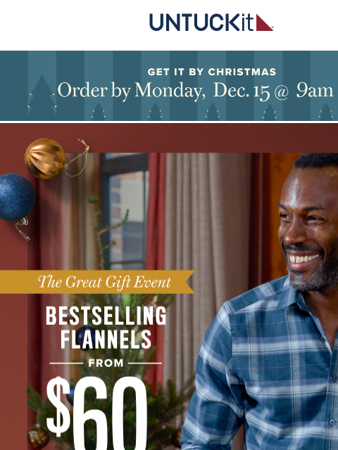 untuckit newsletter: $60 Bestselling Flannels 🌲🪓