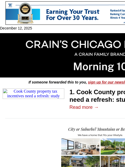 crainalerts newsletter: Property tax perks poised for an overhaul