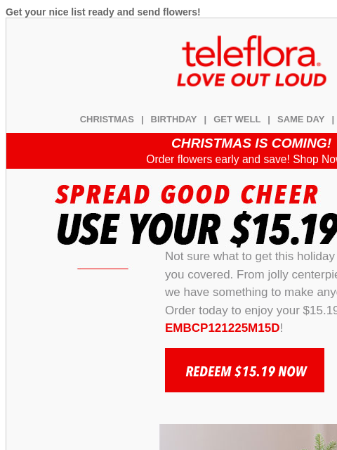 teleflora newsletter: Don't Let Your [$15.19] Credit Expire!