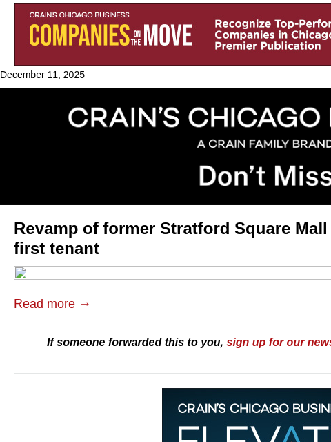 crainalerts newsletter: Details of latest suburban mall revival unveiled