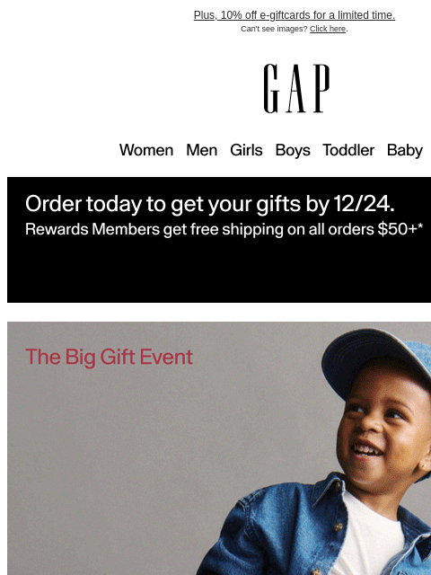 gap newsletter: *Fifty percent off* — use it on gifts everyone wil...