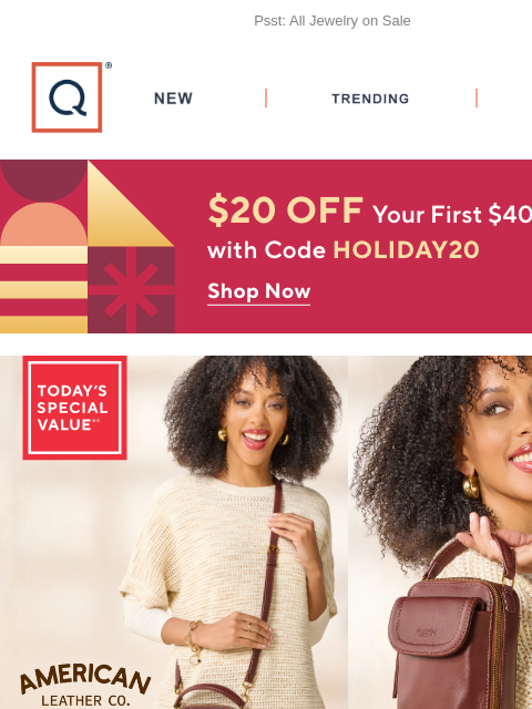 qvcemail newsletter: Up to 30% Off Bags! Get the TSV® + Get $20 Off