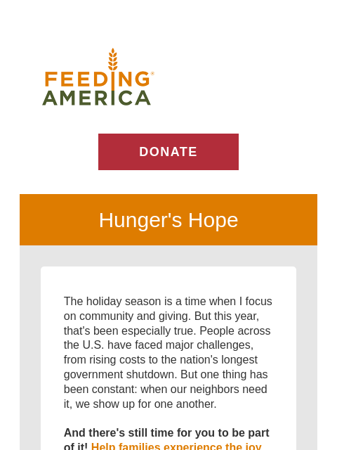 feedingamerica newsletter: Volunteering: Your new holiday tradition