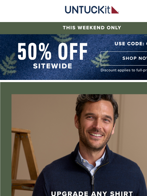 untuckit newsletter: Great Gift Idea! 50% Off NEW Merino Wool Quarter-Z...