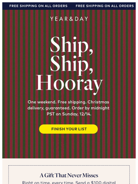 yearandday newsletter: This weekend only: free ground shipping