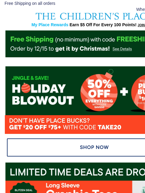 childrensplace newsletter: ENDS TOMORROW ⌛ 50% Off Site & $3.99+ Graphic Tees...