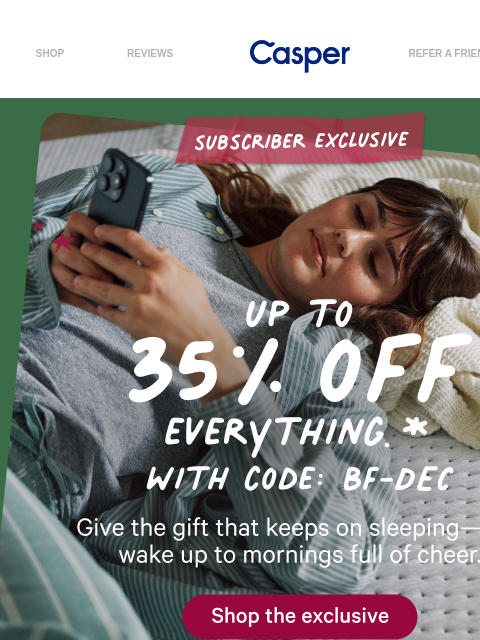 casper newsletter: Santa approved: Up to 30% off mattresses + more