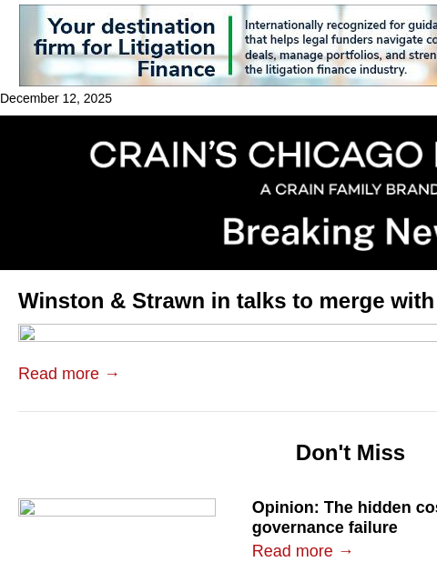 crainalerts newsletter: Winston & Strawn in merger talks with UK firm