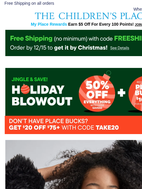 childrensplace newsletter: 12 Days of Cozy Gifts Starts NOW! (50% OFF) 🤗