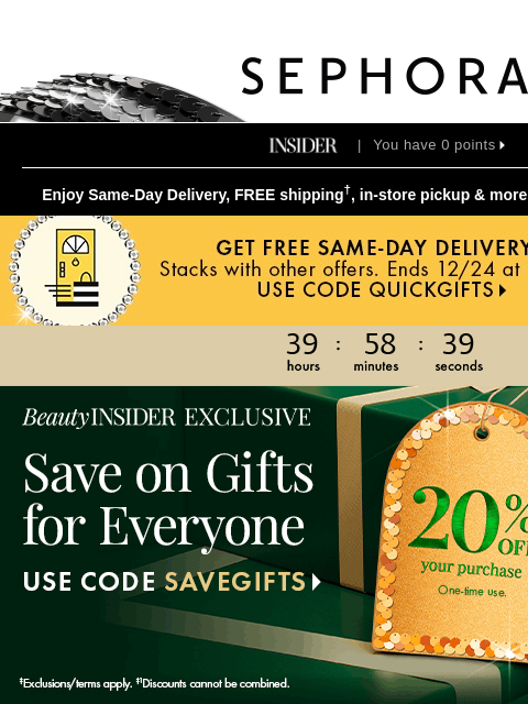 sephora newsletter: ⚠️ ENDS SOON ⚠️ Save on gifts for everyone!