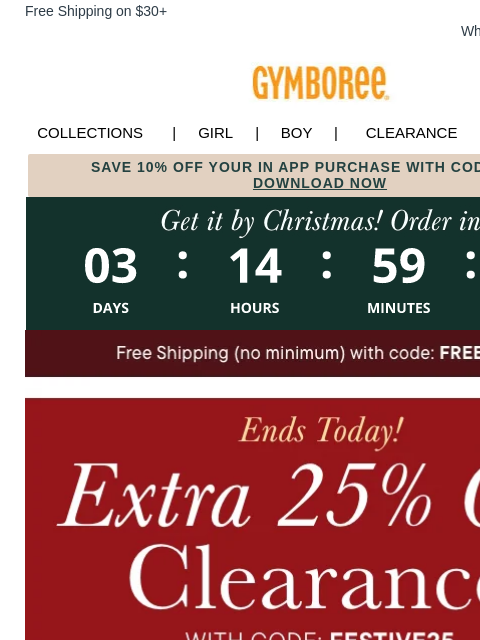 gymboree newsletter: ⏳ FINAL HOURS for EXTRA 25% Off Clearance ⏳