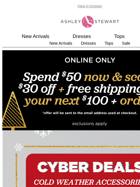 ashleystewart newsletter: Cyber Deal 🥶 Stay warm with $9.99 cold weather ac...