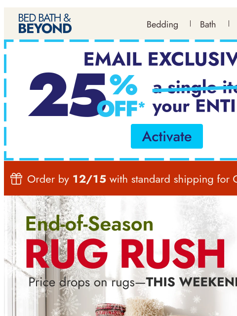 bedbathandbeyond newsletter: 3 days. Endless rug deals. Up to 60% off! ⚡️