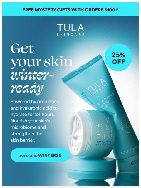 tula newsletter: 25% off winter skin staples ❄️