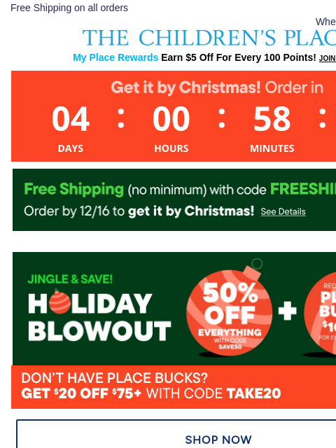 childrensplace newsletter: Only HOURS Left to Get 50% Off Sitewide & $3.99+ L...