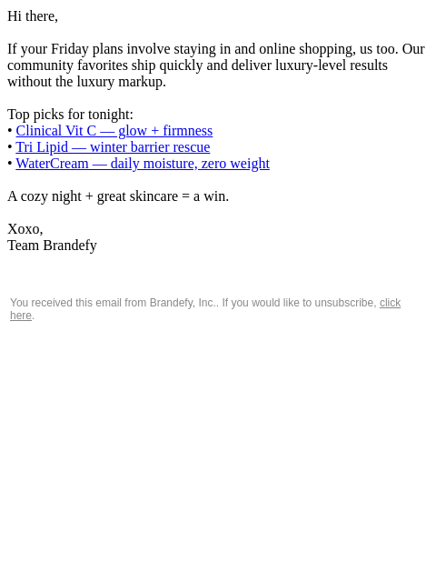 brandefyskin newsletter: Staying in & online shopping? Same.