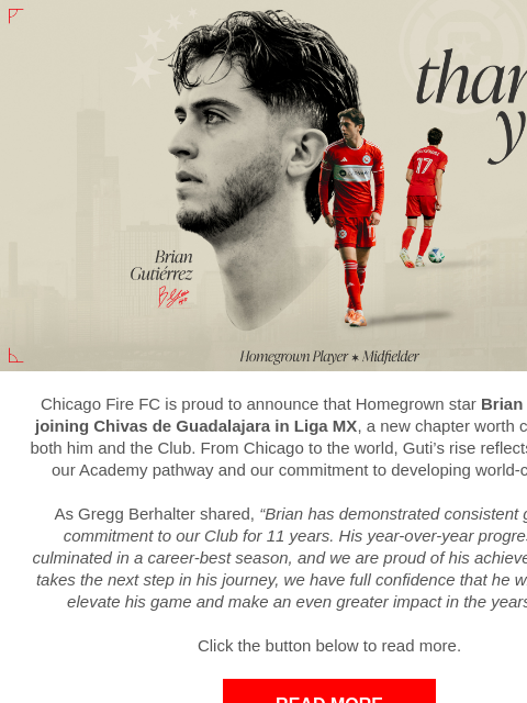 chicagofirefc newsletter: Thank You, Guti