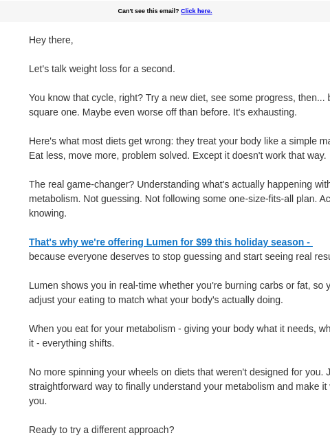 lumen newsletter: $99 to finally break the diet cycle