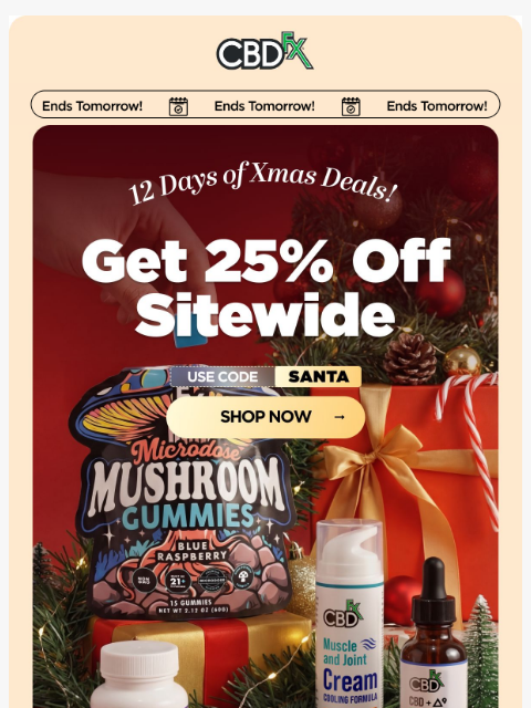 cbdfx newsletter: ❄️ Hurry, 25% OFF sitewide ends tomorrow! ❄️
