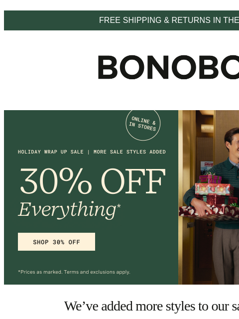 bonobos newsletter: Last Big Sale: 30% Off + Up to 70% Off Markdowns