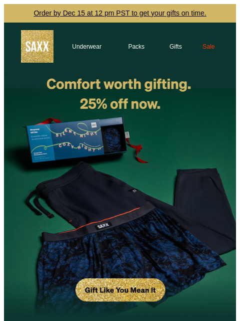 saxxunderwear newsletter: Save 25% on the gifts he'll love 🎁