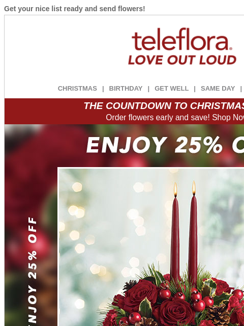 teleflora newsletter: Send the Perfect Gift 💐25% Off Now