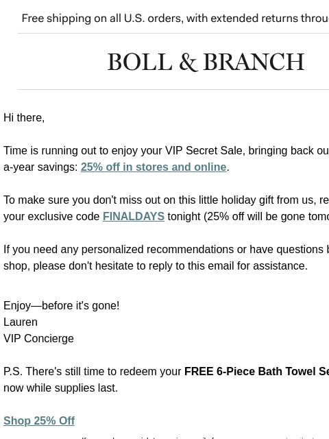 bollandbranch newsletter: FINAL PSA: 25% off & delivery by Christmas