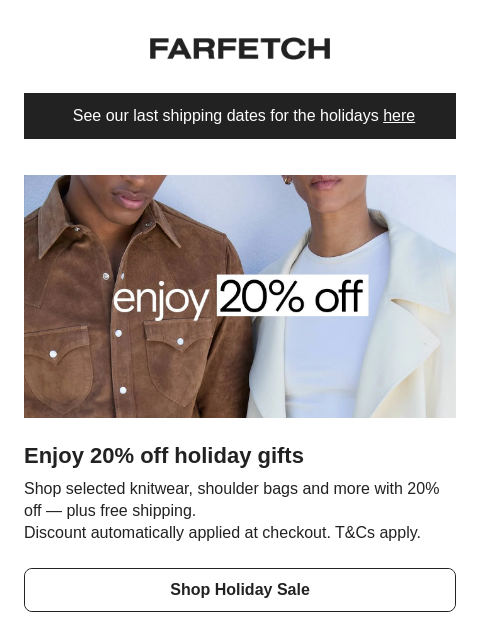 farfetch newsletter: Get 20% off knitwear & more