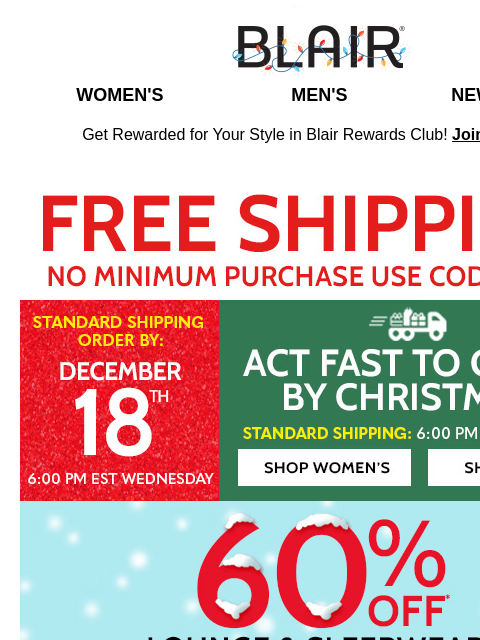 Hunker Down for FREE Shipping & 60% Off Sleep/Loungewear; 40% Off Sweaters & Outerwear; 30% Off Sitewide too! ~ Order by 12/18 to Get Your Gifts In Time! Blair Women's Men's New